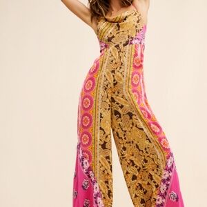 NWOT FREE PEOPLE Miranda Printed Jumpsuit In Jewel Combo Sz M